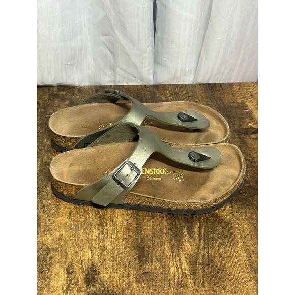 Birkenstock Women's Sz 37 W 6 M 4 Gizeh Green Leather Thong Slip On Sandals - Picture 1 of 12
